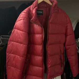 red guess bubble jacket